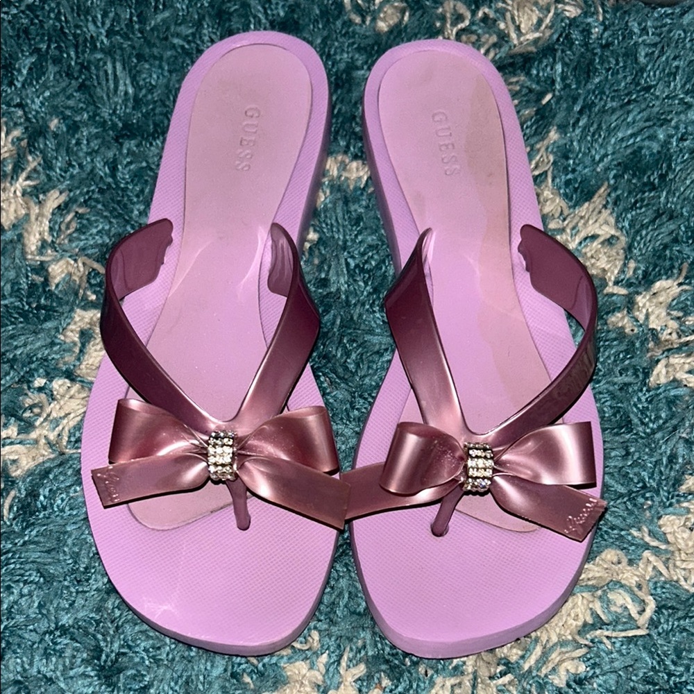 Guess Purple Bow flip flops